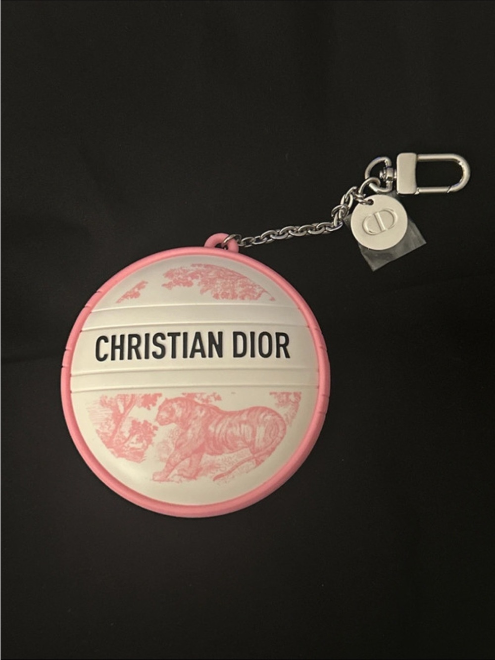 Dior Pink and White Round Christian Dior Keychain Bag Charm